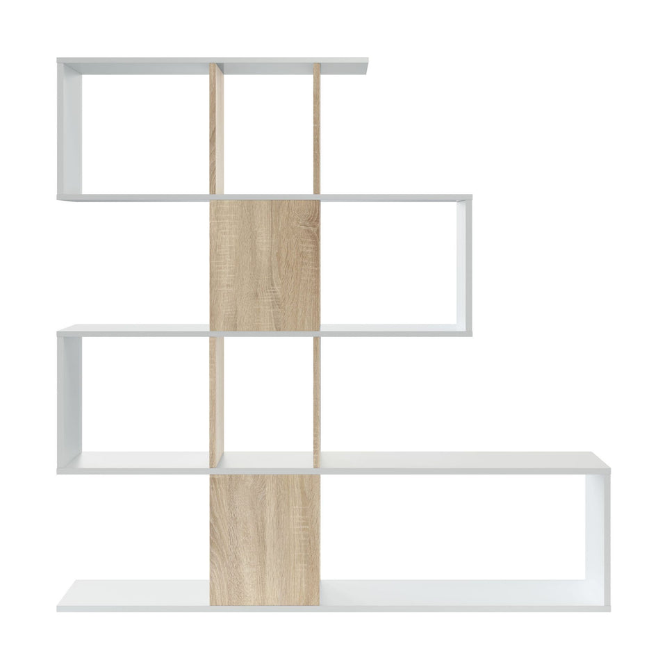 SHA Arctic White and Oak Effect 5-Tier Shelving Storage Bookcase Unit – Modern Book Shelves for Home and Office