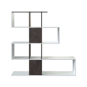 Lavish Kitchen Isle SHA Oxide dark brown and Arctic white 5-tier shelving bookcase with zig-zag design for home or office storage.