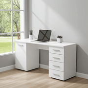 Lavish Kitchen Isle Aether Matt White Desk with 4 drawers, ideal for home office, study, or workspace setup.