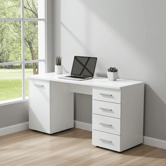 Aether Matt White Desk with 4 Drawers Ideal for Home Office, Study, or Workspace