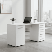 Lavish Kitchen Isle Aether Matt White Desk with 4 drawers, ideal for home office, study, or workspace setup.
