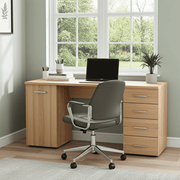 Lavish Kitchen Isle Enclave Oak Effect Desk with four drawers, ideal for home office or study setup, sturdy and stylish.