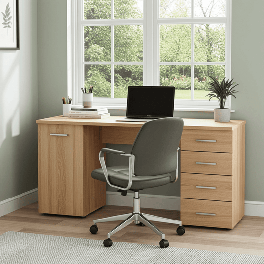 Enclave Oak Effect Desk with 4 Drawers Perfect Home Office or Study Desk