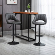Set of 2 HOMCOM adjustable swivel gas lift bar stools with PU leather seats and footrests, ideal for modern kitchen or bar areas.