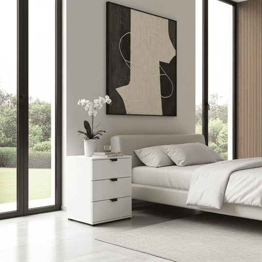 Arctic White 3 Drawer Bedside Table – Modern Bedroom Storage Cabinet