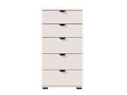 Limone Arctic White narrow 5-drawer chest by Lavish Kitchen Isle, space-saving bedroom storage with sleek white finish.