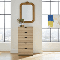 Oak effect wide 5-drawer chest by Lavish Kitchen Isle, showing a narrow design with sleek oak finish and multiple storage drawers.