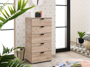 Lavish Kitchen Isle Oak Effect Wide 5 Drawer Chest showing its spacious drawers and modern wood finish for added storage.