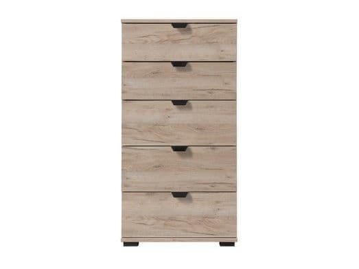 Oak Effect Narrow 5 Drawer Chest of Drawers Compact Bedroom Storage Furniture