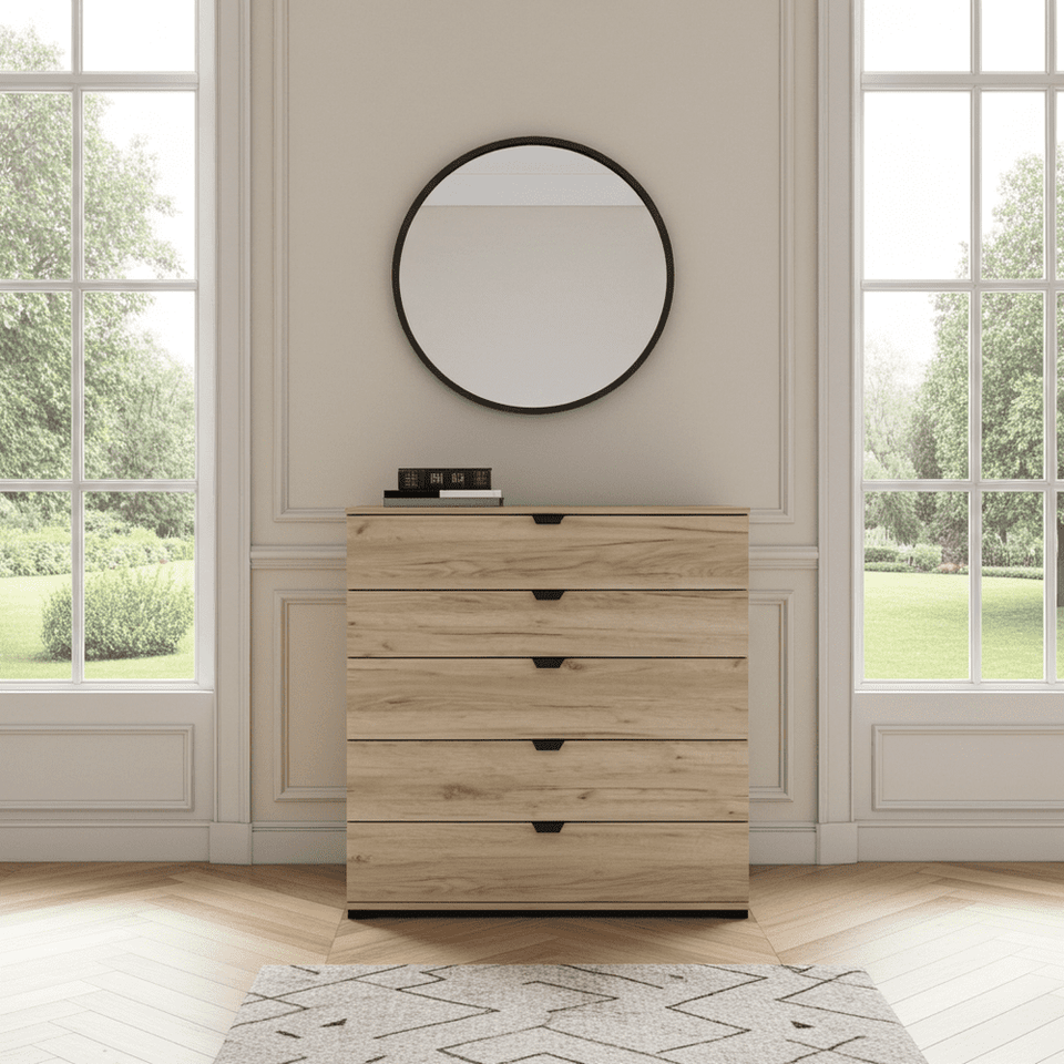 Lavish Kitchen Isle oak effect wide 6-drawer chest of drawers for spacious bedroom storage, featuring a modern design.