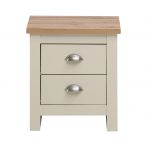 Lavish Kitchen Isle Ite 2-piece bedroom set with cream and oak finish, includes 2-drawer chest and 1-drawer bedside table.