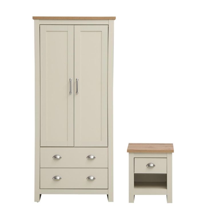 Ite 2 Piece Bedroom Set  2 Door Wardrobe & 1 Drawer Bedside Table - Cream & Oak Effect