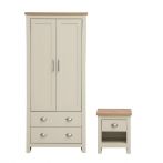 Ite 2 Piece Bedroom Set  2 Door Wardrobe & 1 Drawer Bedside Table - Cream & Oak Effect