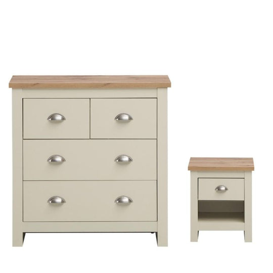 Ite 2 Piece Bedroom Set - 2+2 Drawer Chest & 1 Drawer Bedside Table - Cream & Oak Effect