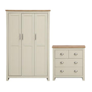 Lavish Kitchen Isle Ite 2-piece bedroom set with cream and oak effect, includes 3-door wardrobe and 2+2 chest of drawers.
