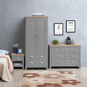 3 Piece Bedroom Furniture Set  2 Door Wardrobe, 7 Drawer Chest, and 1 Drawer Bedside Cabinet in Light Grey with Oak Tops - Lavish Kitchen Isle