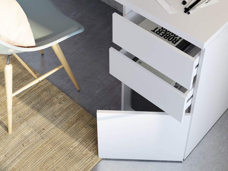 Sable Arctic White Home Office Computer Desk with Cupboard and Drawers – Modern Study Table for Laptop or Work Use