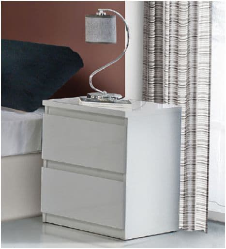 Opale White Gloss Bedside Table 42cm Wide - 2 Drawer Bedroom Furniture Storage