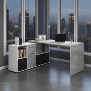 Lavish Kitchen Isle Alp concrete grey and white corner desk with versatile, flexible office design, shown in a modern workspace.