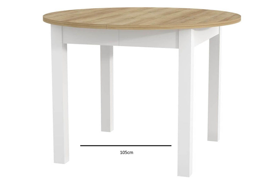 Lavish Kitchen Isle Wiktor round extending dining table in black and white with oak effect, extends from 105cm to 240cm, modern design