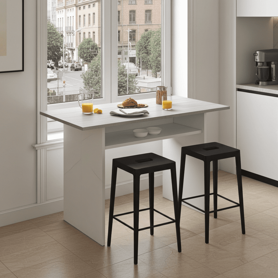 Grey and white extending folding breakfast bar kitchen table by Lavish Kitchen Isle, space-saving dining solution with adjustable length