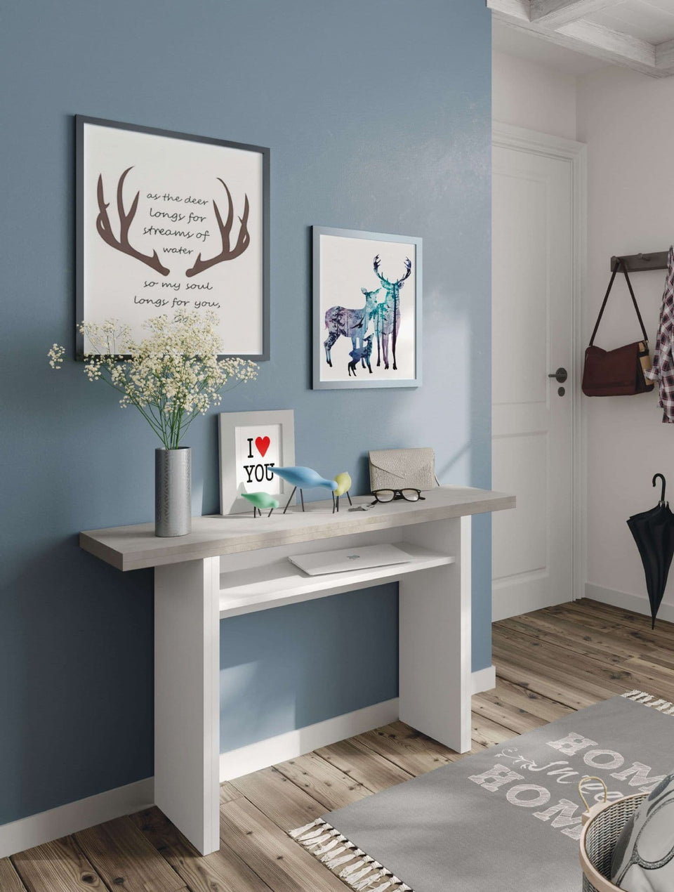 Grey and white extending folding breakfast table by Lavish Kitchen Isle, space-saving kitchen dining table with adjustable length.