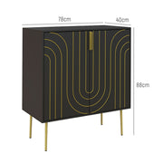 Black and Gold Embossed Sideboard Kitchen Cabinet with Adjustable Shelves and Copper Plated Legs