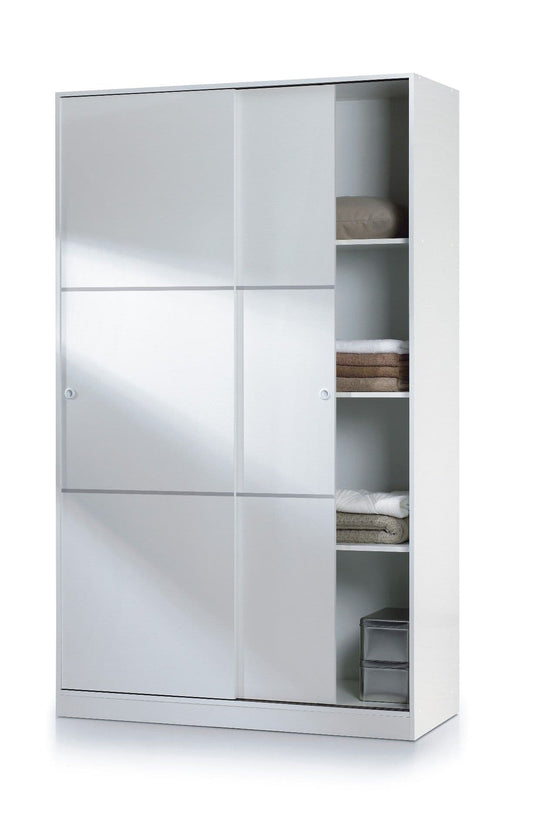 2 Door High Gloss Sliding Wardrobe with Shelves & Hanging Rail