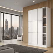 White high gloss sliding wardrobe with two doors, shelves, and hanging rail by Lavish Kitchen Isle.