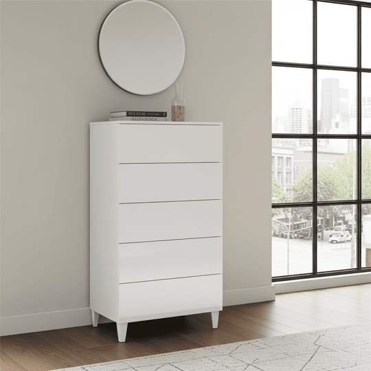 Ardent White Gloss Tall Chest of Drawers 60cm Wide 4 Drawer Bedroom Furniture Storage