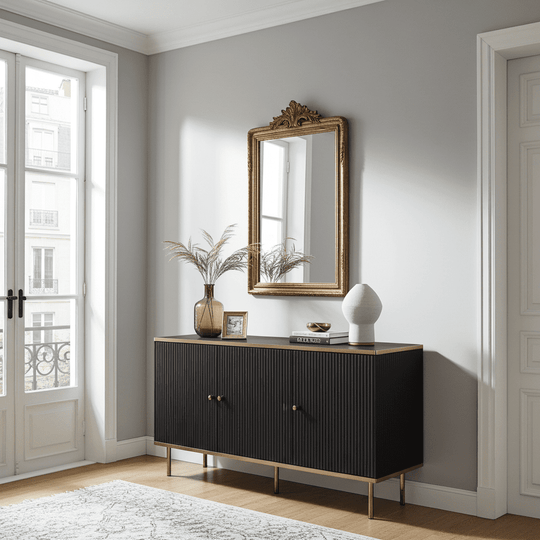 The Luxurious Large Sideboard in White and Black  with Gold Detailing