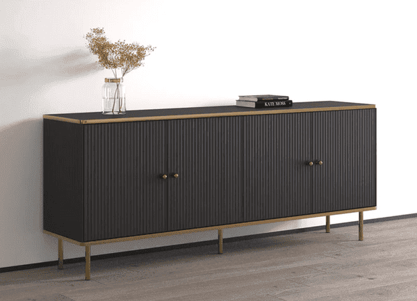 The Luxurious Extra Large Sideboard in Black with Gold Detailing