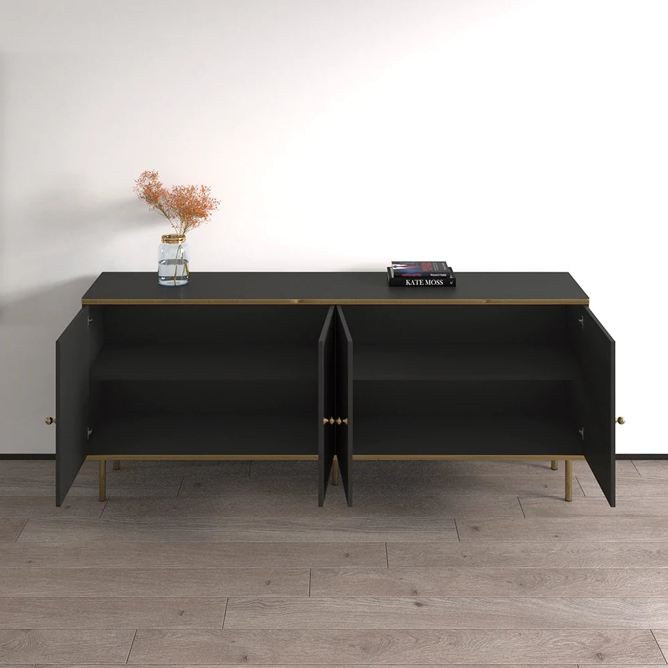 The Luxurious Extra Large Sideboard in Black with Gold Detailing