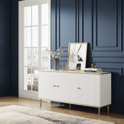 White and black large sideboard with gold detailing from Lavish Kitchen Isle, featuring three doors and elegant modern design.