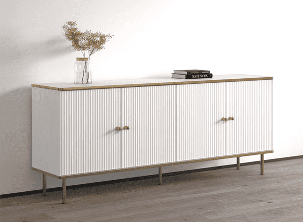 The Luxurious Extra Large Sideboard in White with Gold Detailing.