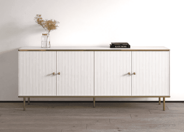 The Luxurious Extra Large Sideboard in White with Gold Detailing.