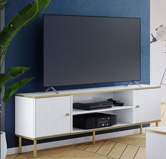 The Luxurious TV unit in White with Gold Detailing
