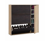 Lavish Kitchen Isle Eclat Oak and Oxido Dark Brown shoe rack cabinet with 4 doors, wooden space-saving organiser for 20-25 pairs