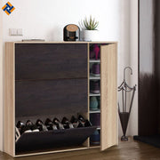 Lavish Kitchen Isle Eclat oak effect and Oxido dark brown shoe rack cabinet with 4 doors, wooden space-saving organiser for 20-25 pairs