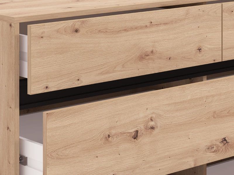 Oak Effect Wide Chest of Drawers – 6 Large Storage Drawers