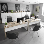 White and oak corner office desk with drawers, study table, and storage by Lavish Kitchen Isle for home or workspace.