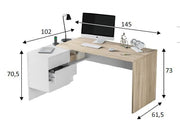 White and oak corner desk with storage drawers, ideal for home office or study, by Lavish Kitchen Isle.