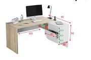 White and oak corner desk with drawers, Lavish Kitchen Isle home office study table and computer workstation with storage.