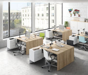 Lavish Kitchen Isle Calyx Oak and White corner desk with drawers, study table and computer workstation for home office use