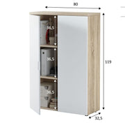 Oak and White Storage Cupboard with 2 Shelves and 2 Doors