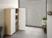 Oak and White Storage Cupboard with 2 Shelves and 2 Doors