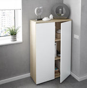 Oak and White Storage Cupboard with 2 Shelves and 2 Doors
