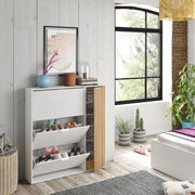 Oak effect and white large shoe rack cabinet with drawer, wooden storage unit by Lavish Kitchen Isle for 20+ pairs of shoes.