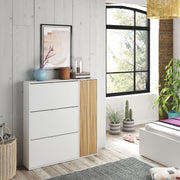 Lavish Kitchen Isle Dempsei oak effect and white large shoe rack cabinet with drawer, wooden storage for 20+ pairs shoes, modern design