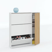 Lavish Kitchen Isle Dempsei oak effect and white large shoe rack cabinet with drawer, wooden storage unit for 20+ pairs of shoes.